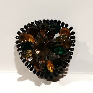 Vintage Multicolor Floral Crystal Brooch - Designer Style